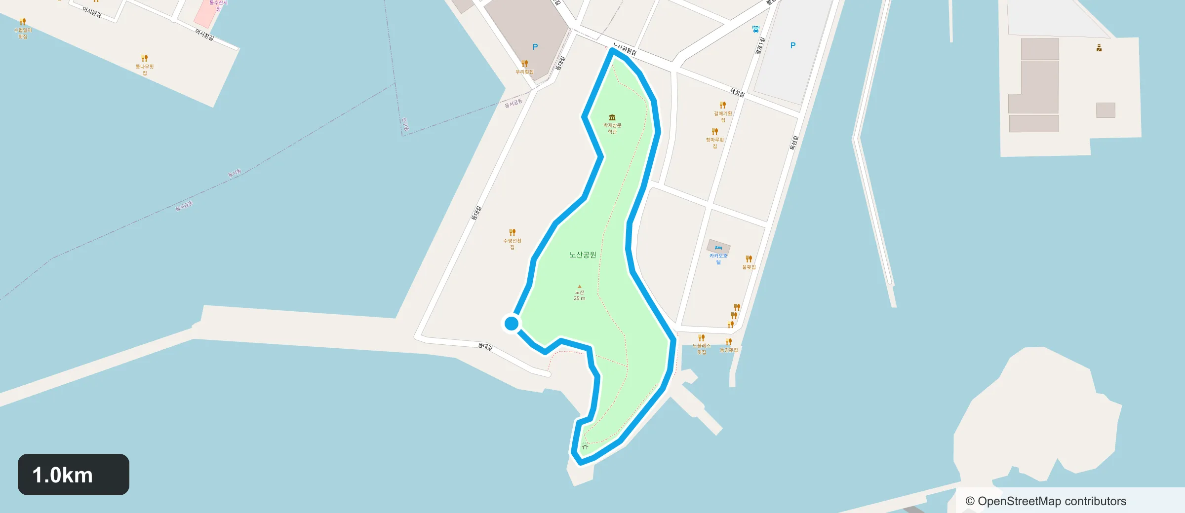 사천 노산공원 코스 경로 지도